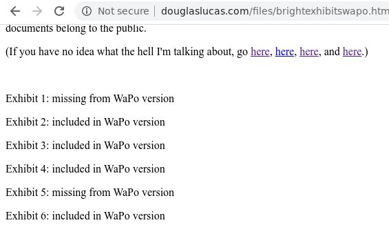 This is just a screenshot of my list showing such as "Exhibit 1: missing from Washington Post version" and "Exhibit 2: included in Washington Post version"