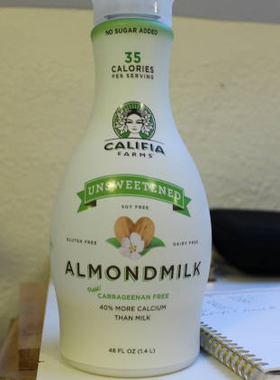 It's just a photo of a white and green container of Califia almond milk.