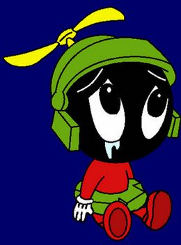 The image shows Marvin the Martian from Loony Tunes sitting down, babylike, and crying.