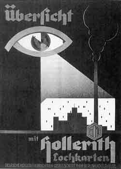 The image is a black-and-white poster showing an open eye looking upon a city. German words are written on the poster, translated in my caption.