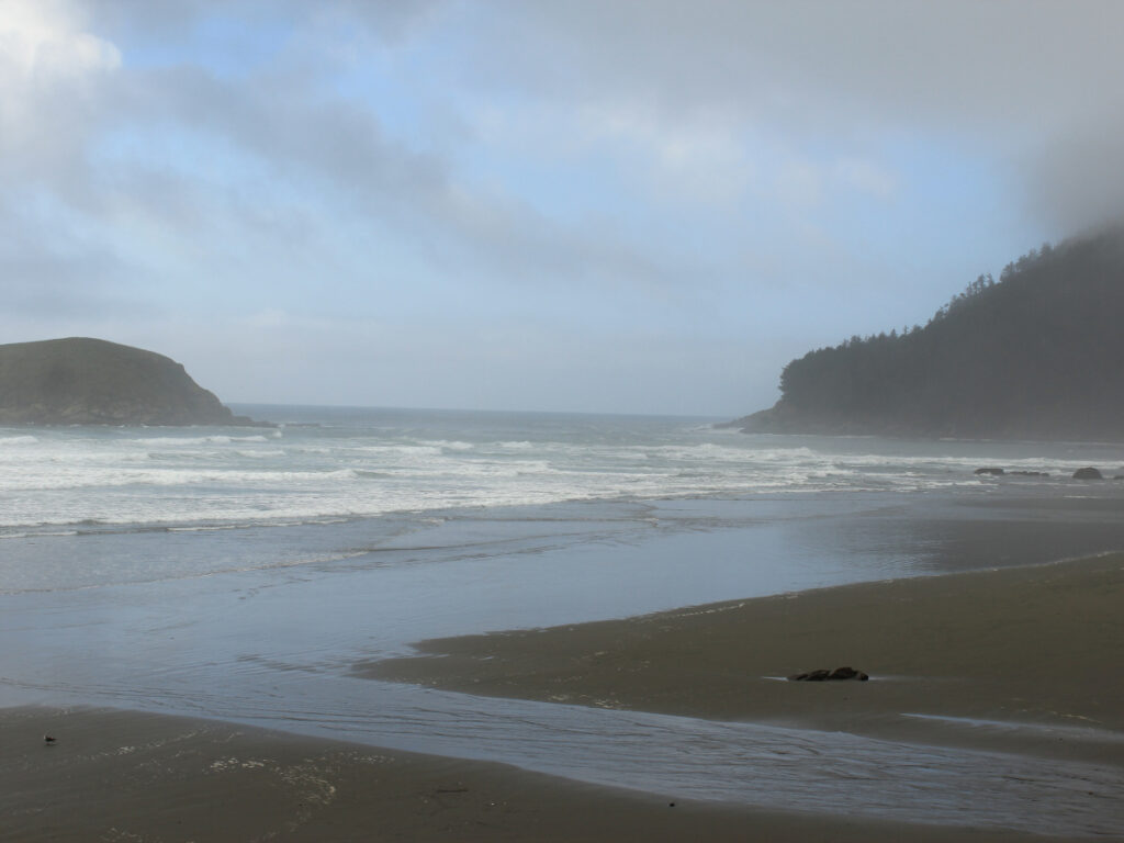 Beach and sea on a cloudy day in southwest Oregon